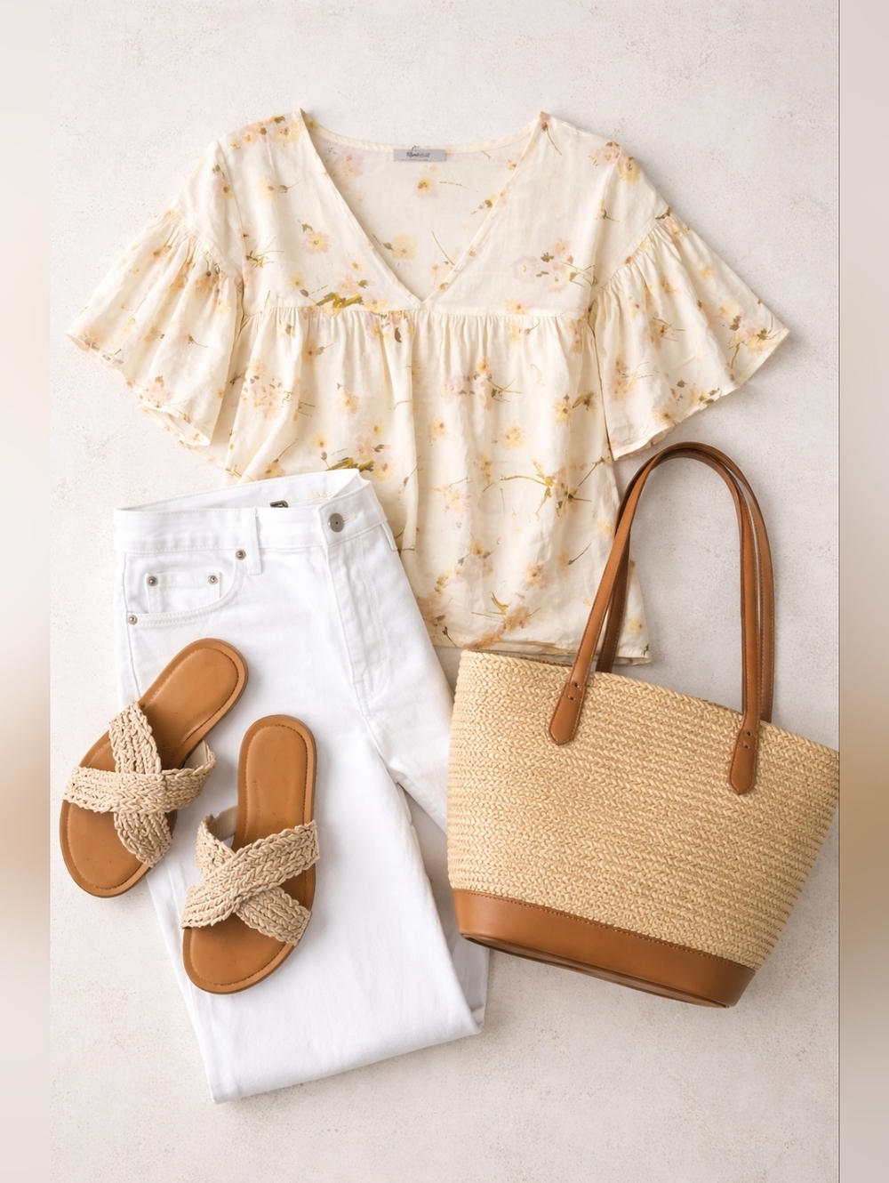 Madewell Flutter Sleeve Rhyme Top XL Floral Ivory Cotton Boho Blouse